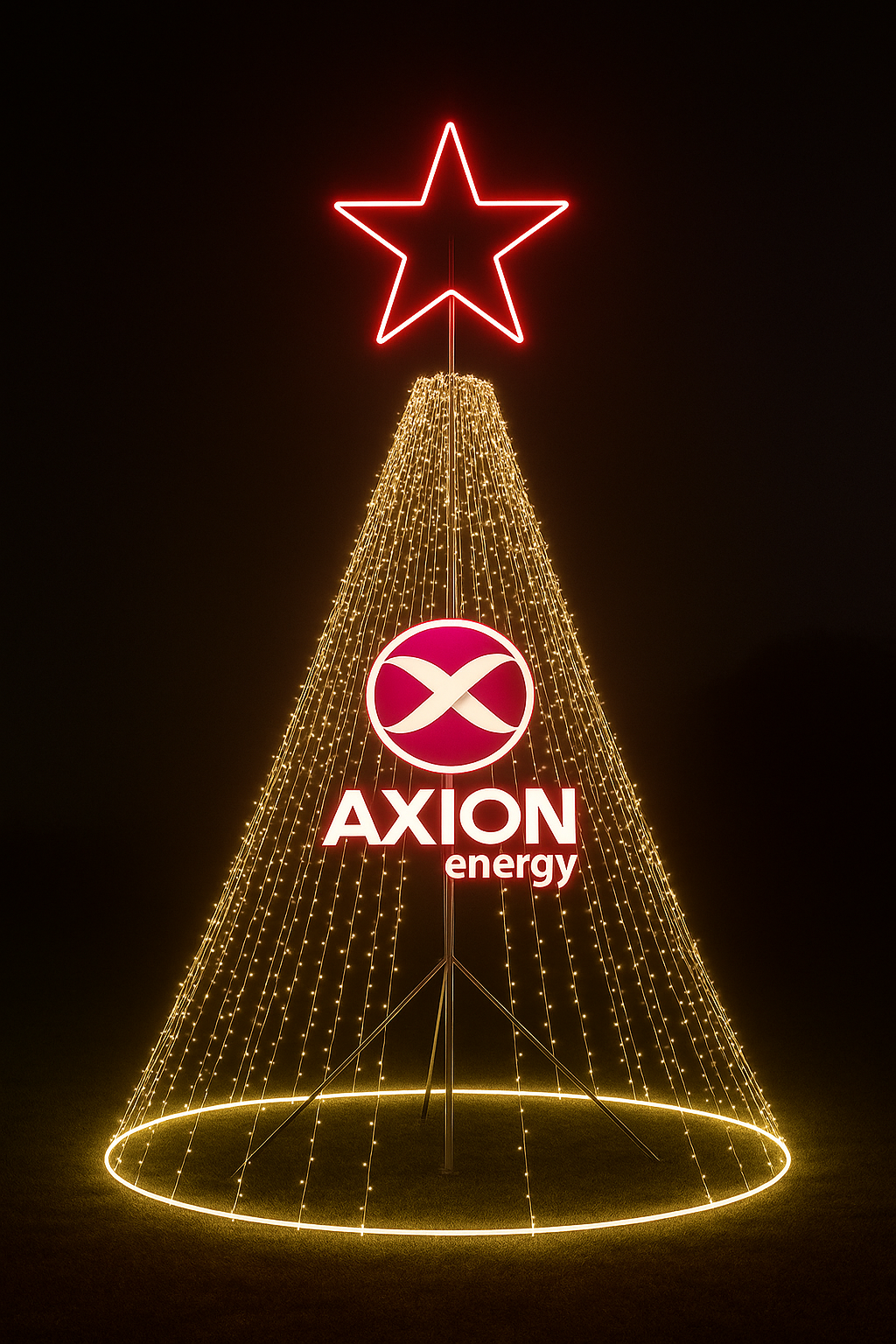 Pino de Navidad Gigante Clasico 5 Metros con Cartel de Neon de 1,20 x 1